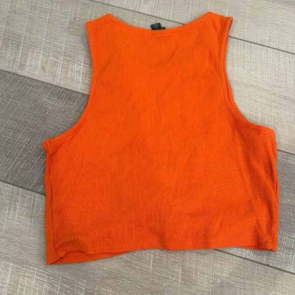 WILD FABLE WOMENS ORANGE SLEEVELESS CROPPED RIBBED TOP SHIRT - Picture 4 of 5